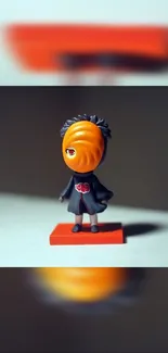 Anime figure with orange mask on a vibrant background.