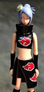 Anime figure with black outfit and red symbols as mobile wallpaper.