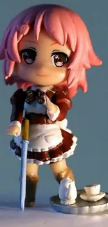 Charming pink-haired chibi anime figure in a maid outfit mobile wallpaper.