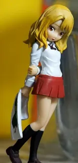 Anime figure with yellow background and dynamic pose.