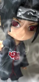 Anime figure with red eyes in smoky effect.