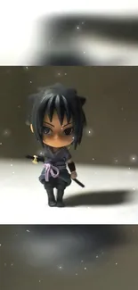 Dark anime figurine with sword and shadow effect on mobile wallpaper.