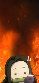 Anime character with fiery orange flames background.