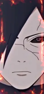 Anime character face surrounded by fire.