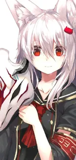 Anime fox girl with mask and silver hair.