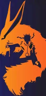 Anime fox silhouette with vivid orange and blue colors.