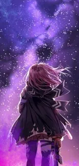 Anime character staring into a starry purple galaxy.