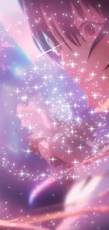 Anime wallpaper with sparkling pink galaxy effect and mystical theme.