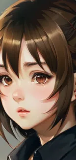 Anime girl in detailed digital art with warm brown hues.