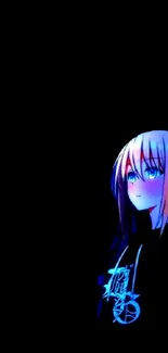 Anime girl with glowing effect on dark background.