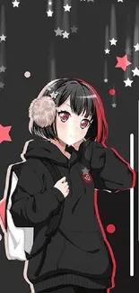 Anime girl in dark theme with stars and stylish design.