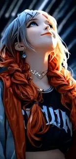 Anime girl gazing upwards with vibrant colors in mobile wallpaper.
