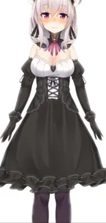 Anime girl in a gothic black dress with elegant design.