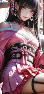 Detailed anime girl in pink attire with vivid colors.