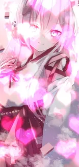 Anime girl with pink blossoms background.