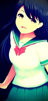 Anime girl in sailor uniform with dark blue hair.