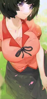 Anime girl in a vibrant summer field, wearing a colorful outfit.