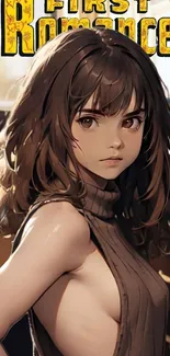 Anime girl wallpaper with warm brown tones.