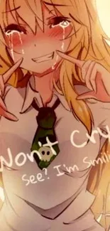 Anime girl smiling with motivational text.