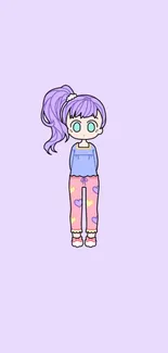 Anime girl wallpaper with purple hair in pastel colors.