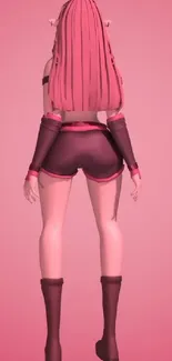 Anime girl in pink outfit with pink background.