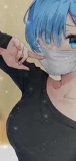 Anime girl with blue hair and mask wallpaper.