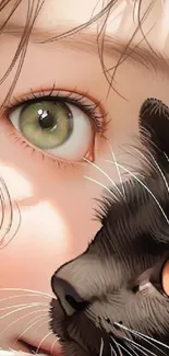 Anime girl with cat close-up illustration.