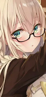 Anime girl with glasses, blonde hair, and braids in a stylish portrait.