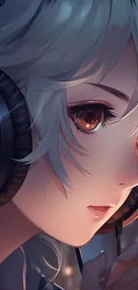 Anime character with headphones close-up wallpaper.