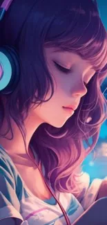 Anime girl with headphones, serene style.