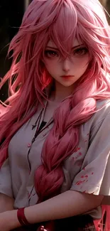 Anime girl with long pink hair and detailed design.