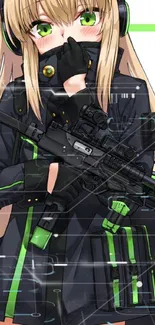 Anime girl with cat ears and a rifle, vibrant design.