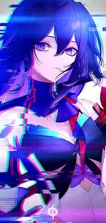 Anime girl with vibrant glitch effect in blue hues.