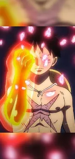 Anime character with glowing energy and vibrant particles.