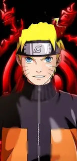 Anime character with red aura and Naruto motif.