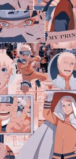 Anime collage wallpaper featuring various characters in orange hues.