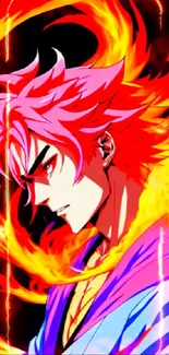 Anime hero with red fiery aura and bold colors.