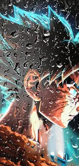 Anime hero with electric aura in rain wallpaper.