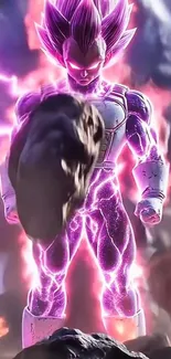 Anime hero with glowing purple energy in dynamic pose.