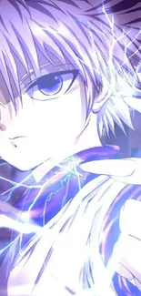 Anime character with electric aura and bright blue eyes.