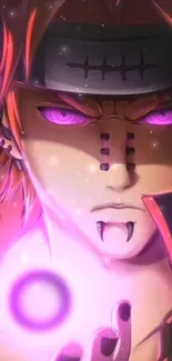 Anime hero with magenta glowing aura and intense expression.