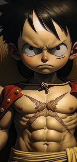 Anime pirate character with intense gaze and detailed artwork in brown tones.