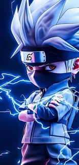 Anime character with blue lightning effect wallpaper.