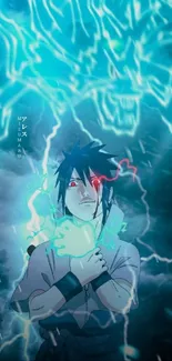 Anime character with lightning and electric blue aura.