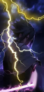 Anime character with lightning in dark storm scene.