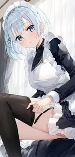 Anime maid character in a serene setting with elegant details.