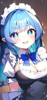 Anime maid character wallpaper with blue hair and vibrant colors.