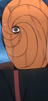 Masked anime character with orange spiral mask and dark background.