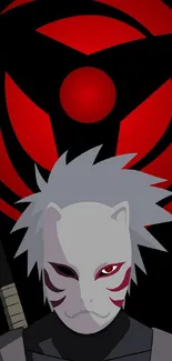 Anime masked ninja with red background wallpaper for mobile.