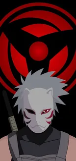 Anime masked warrior with red and black symbol wallpaper.